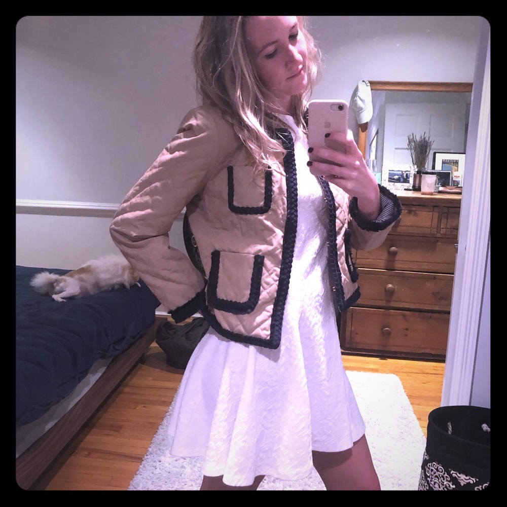 JCrew Blazer | tan and navy w/ trim